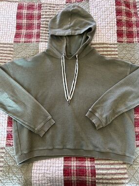 aerie Olive Green Ribbed Hoodie Long Sleeve
